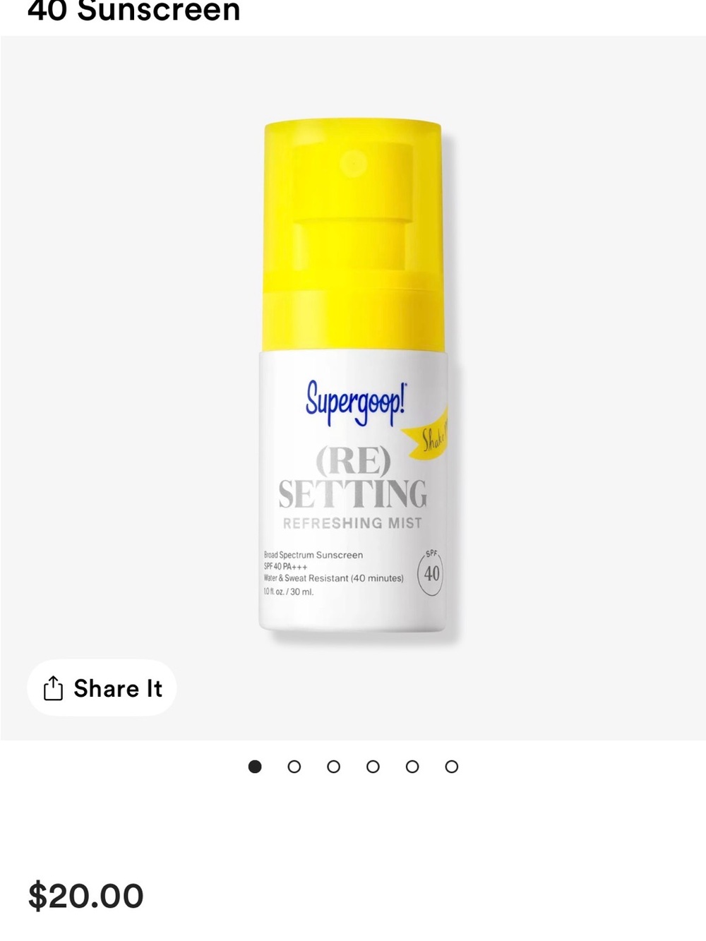 Supergoop! SPF 40 Refreshing Mist - Yellow & White Bottle
